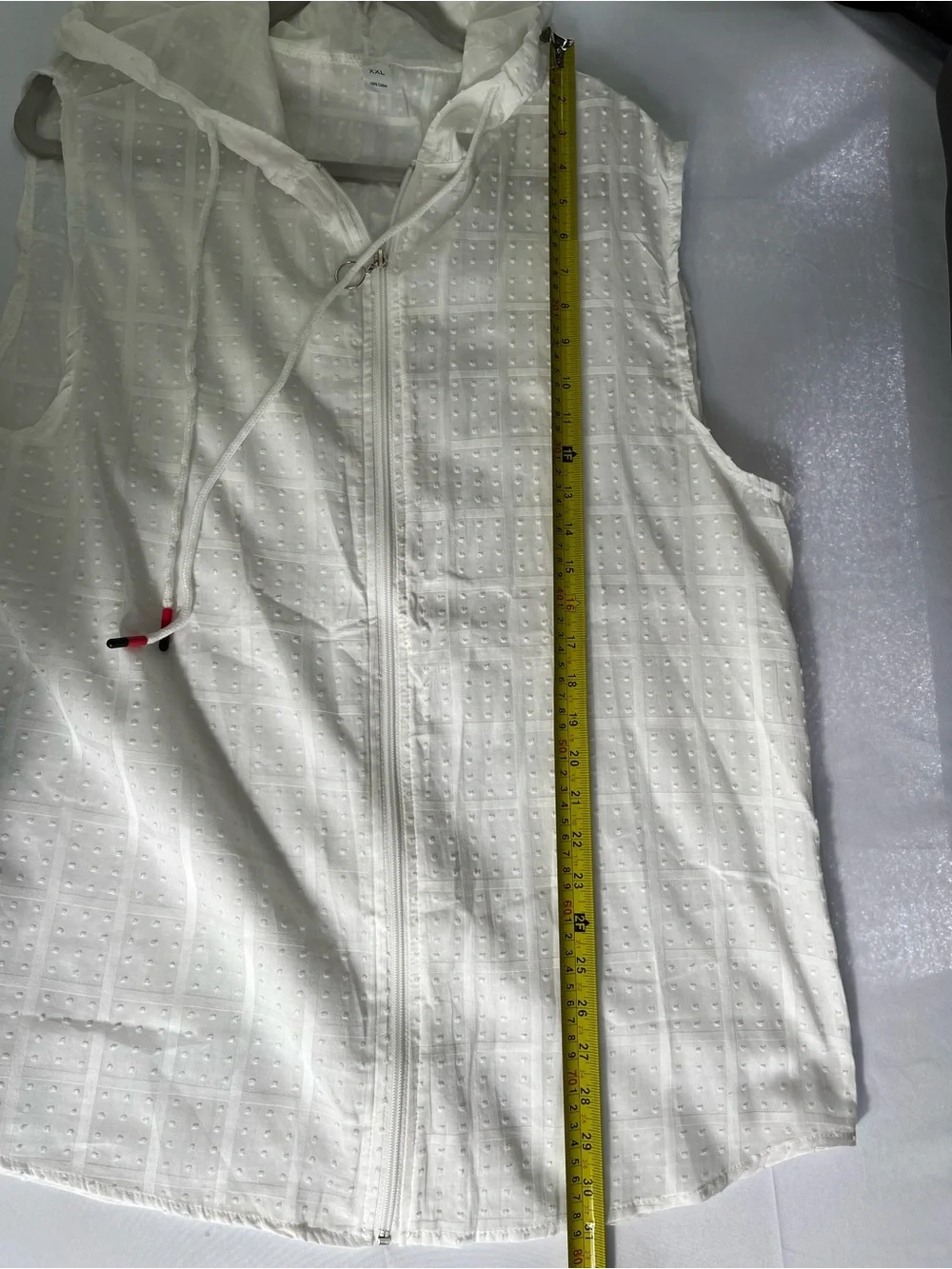 Women’s White Sleeveless Hooded Zip Up‎ Top XXL Cotton Swiss Dot Casual